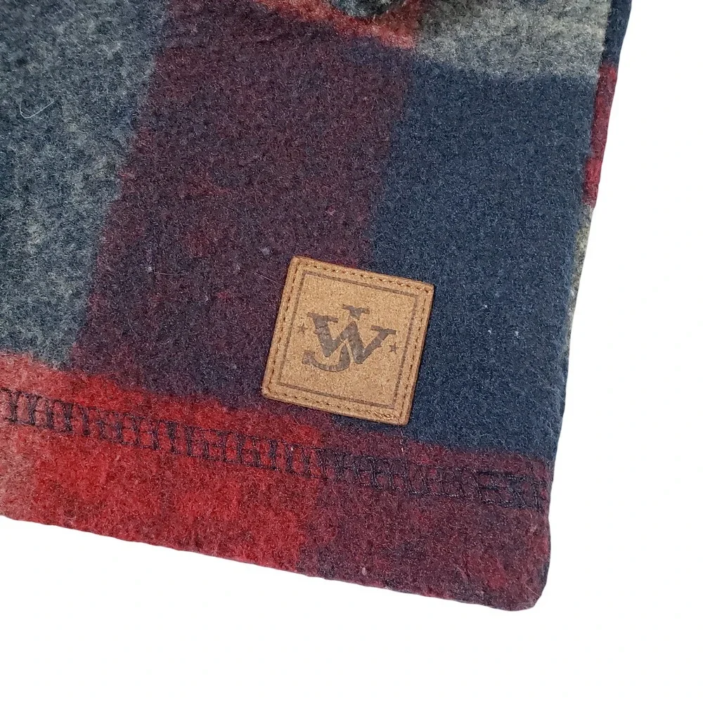 John Wayne Stock & Supply Mens XL Plaid Quarter Zip Fleece Pullover Navy Red